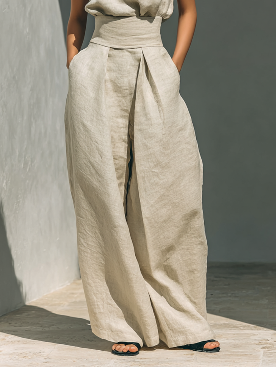 SELENE | ENSEMBLE MINIMALISTE EN COTON ET LIN AVEC PANTALON LARGE
