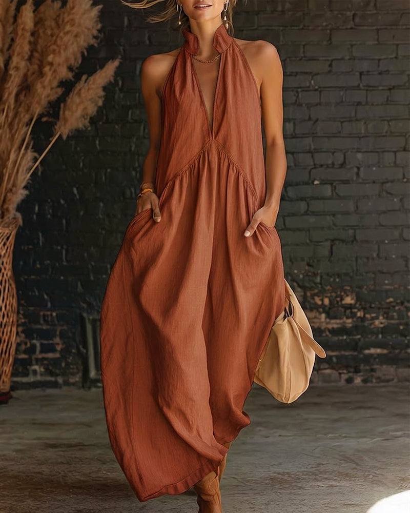 ISABEL | ROBE 100% COTON SANS MANCHES COL MONTANT UNIE MAXI