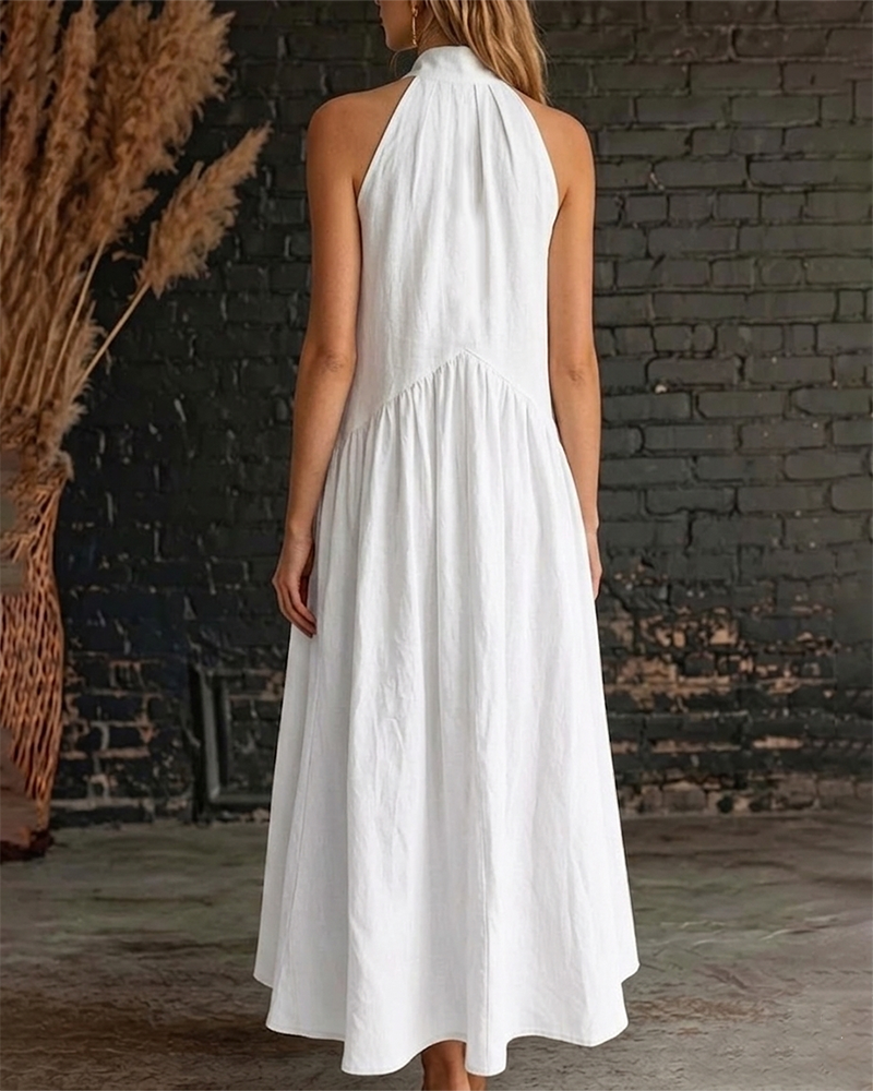 ISABEL | ROBE 100% COTON SANS MANCHES COL MONTANT UNIE MAXI