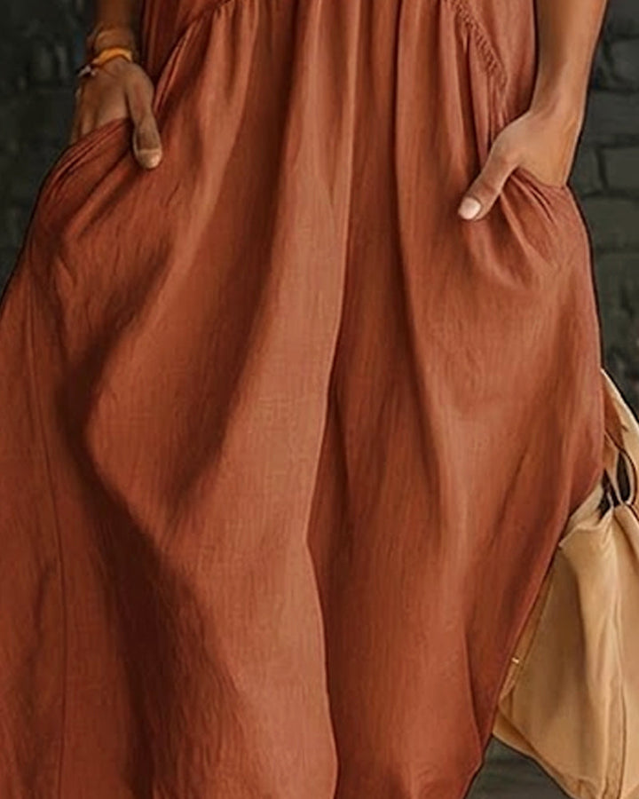 ISABEL | ROBE 100% COTON SANS MANCHES COL MONTANT UNIE MAXI