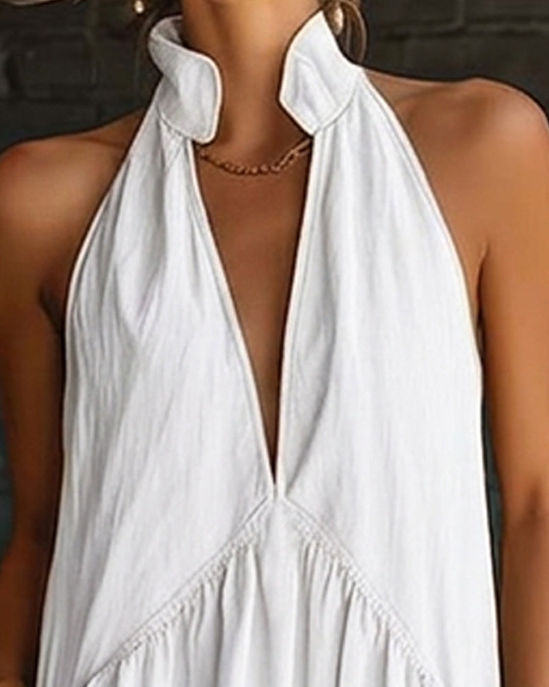 ISABEL | ROBE 100% COTON SANS MANCHES COL MONTANT UNIE MAXI