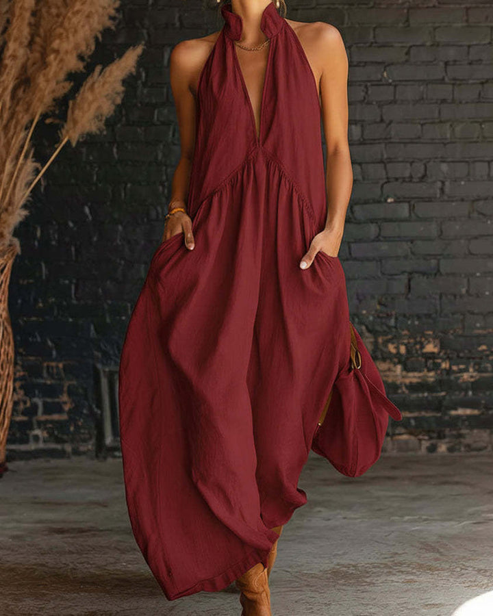 ISABEL | ROBE 100% COTON SANS MANCHES COL MONTANT UNIE MAXI