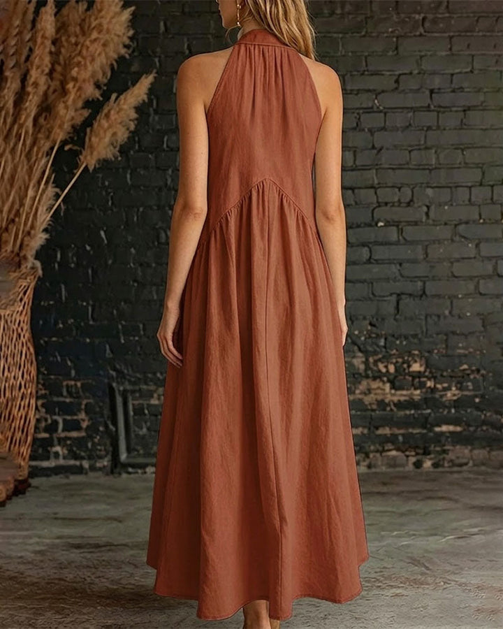 ISABEL | ROBE 100% COTON SANS MANCHES COL MONTANT UNIE MAXI
