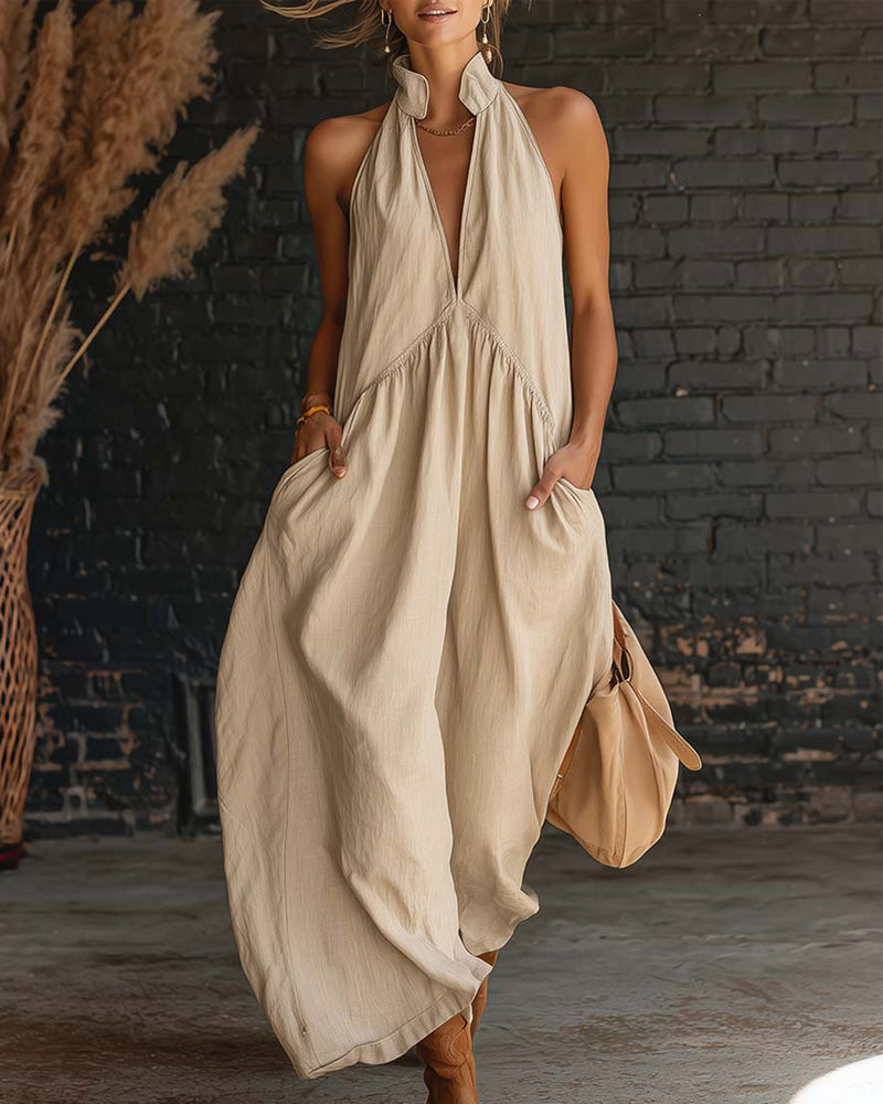 ISABEL | ROBE 100% COTON SANS MANCHES COL MONTANT UNIE MAXI