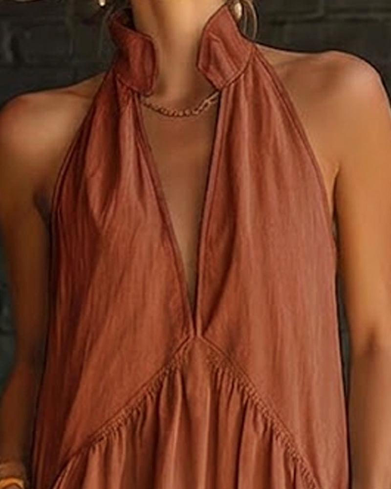 ISABEL | ROBE 100% COTON SANS MANCHES COL MONTANT UNIE MAXI