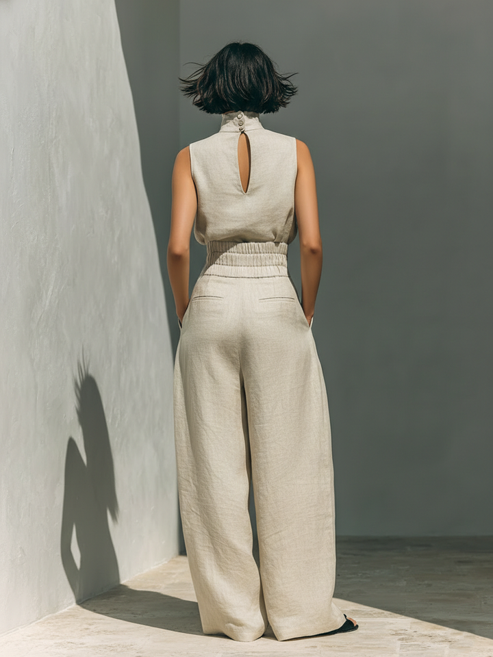 SELENE | ENSEMBLE MINIMALISTE EN COTON ET LIN AVEC PANTALON LARGE