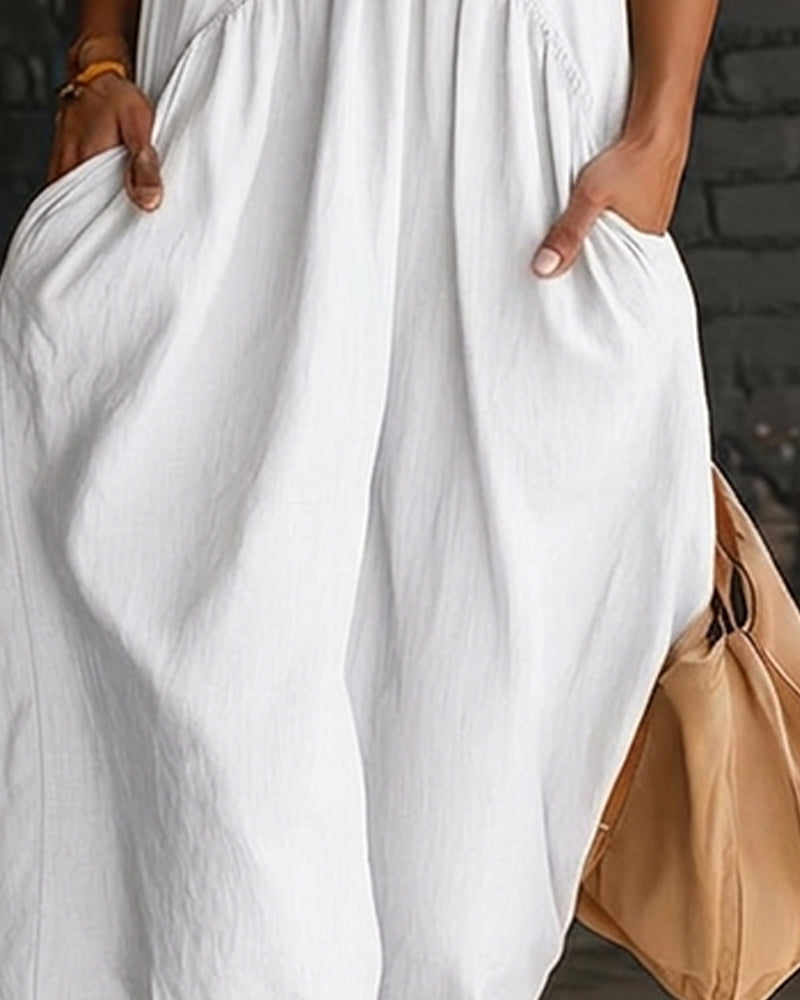 ISABEL | ROBE 100% COTON SANS MANCHES COL MONTANT UNIE MAXI