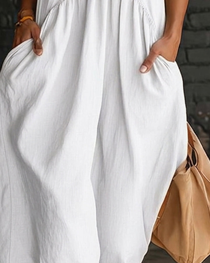 ISABEL | ROBE 100% COTON SANS MANCHES COL MONTANT UNIE MAXI