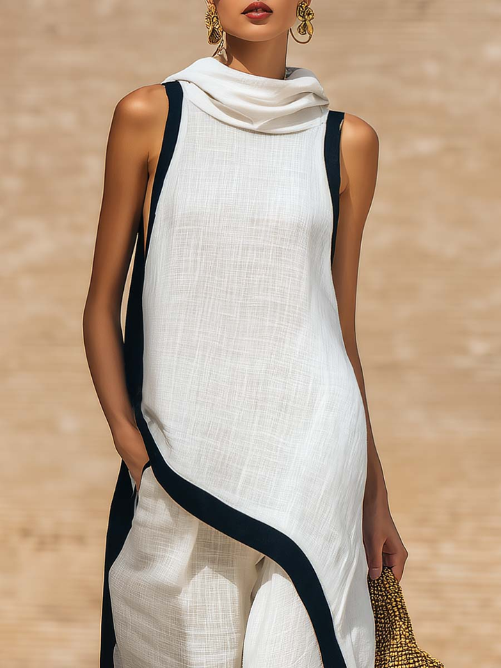 AMARA | ENSEMBLE ARTISTIQUE EN LIN COTON COUPE ASYMÉTRIQUE ÉLÉGANTE