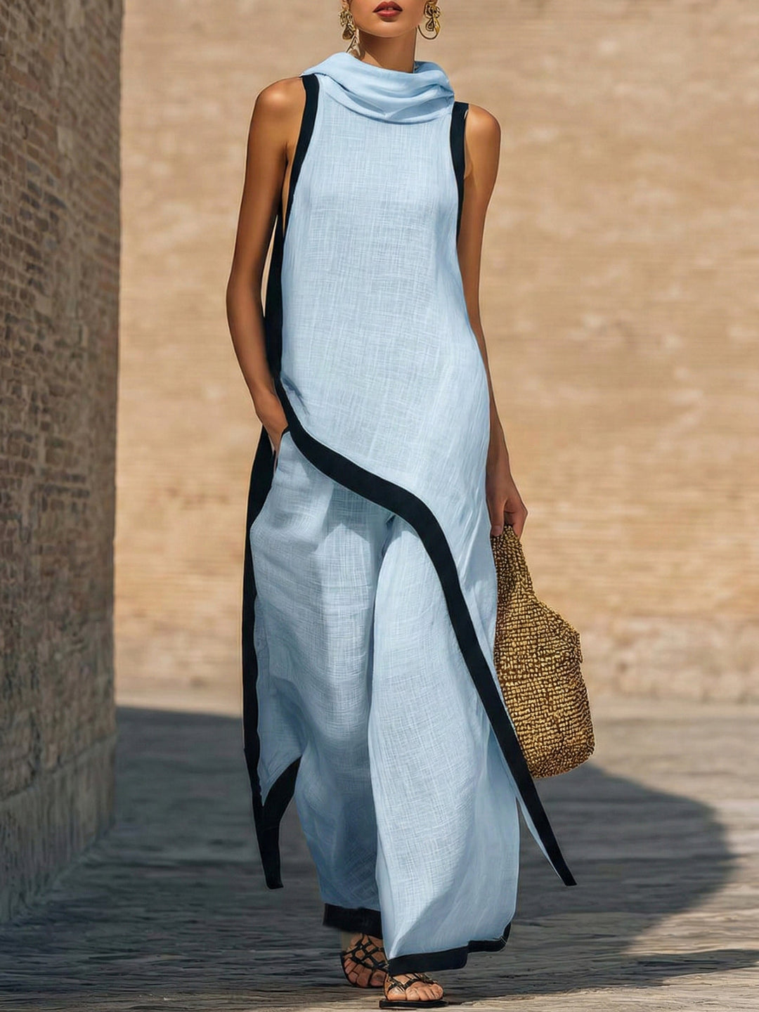 AMARA | ENSEMBLE ARTISTIQUE EN LIN COTON COUPE ASYMÉTRIQUE ÉLÉGANTE