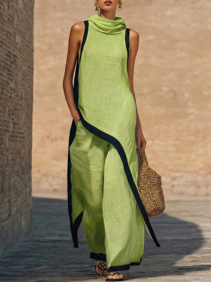 AMARA | ENSEMBLE ARTISTIQUE EN LIN COTON COUPE ASYMÉTRIQUE ÉLÉGANTE