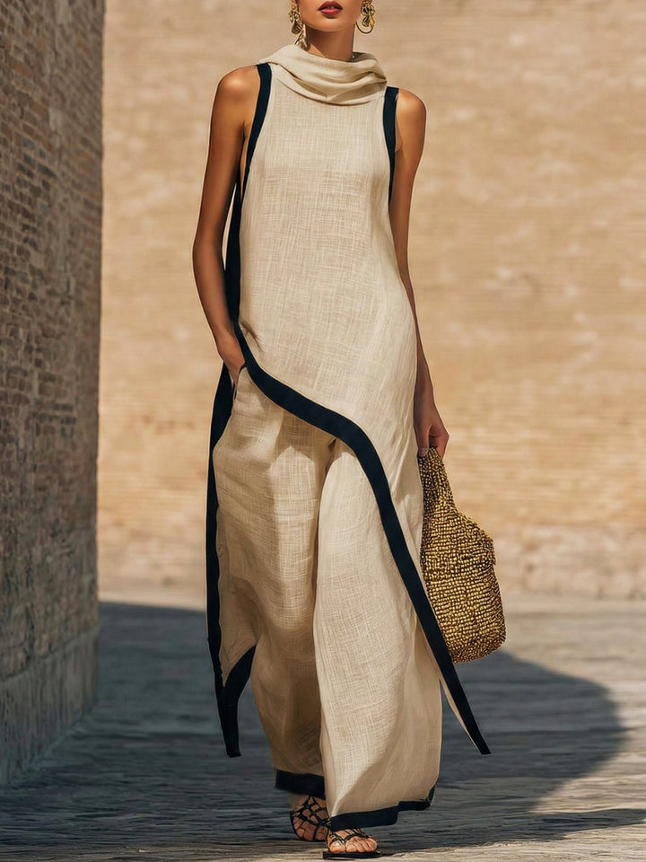 AMARA | ENSEMBLE ARTISTIQUE EN LIN COTON COUPE ASYMÉTRIQUE ÉLÉGANTE