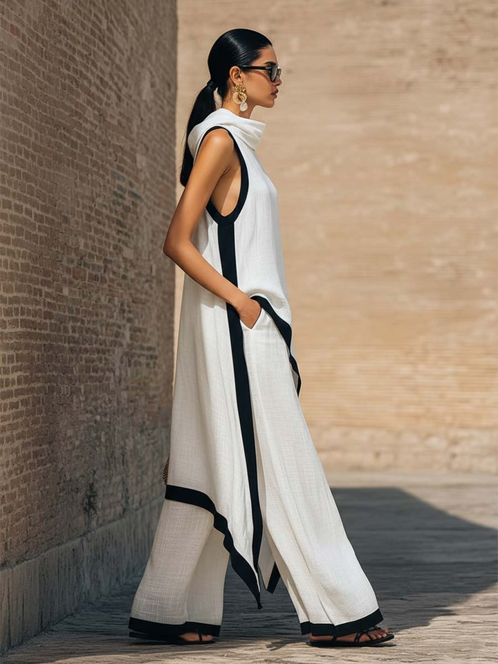AMARA | ENSEMBLE ARTISTIQUE EN LIN COTON COUPE ASYMÉTRIQUE ÉLÉGANTE