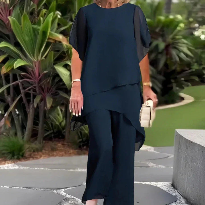 LIORA | ENSEMBLE ÉLÉGANT À TOP ASYMÉTRIQUE ET PANTALON LARGE