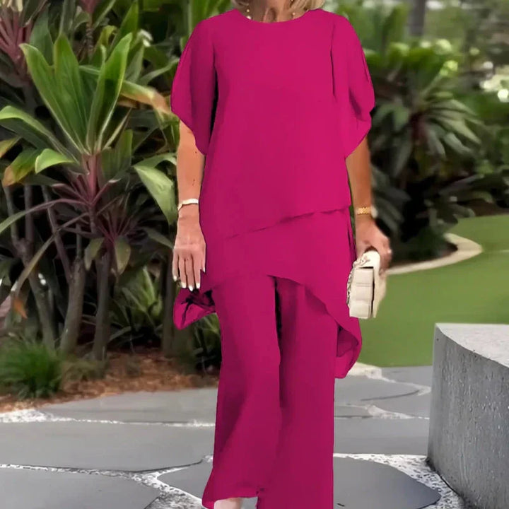 LIORA | ENSEMBLE ÉLÉGANT À TOP ASYMÉTRIQUE ET PANTALON LARGE