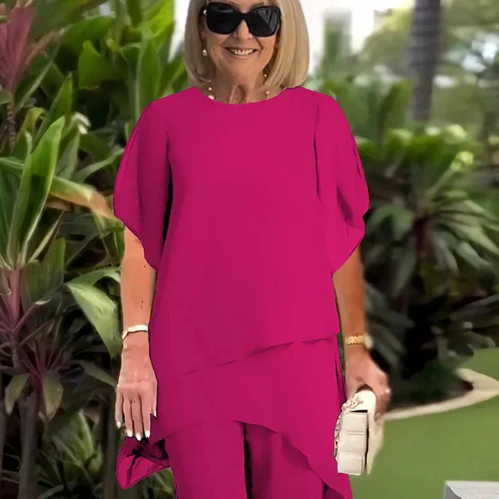 LIORA | ENSEMBLE ÉLÉGANT À TOP ASYMÉTRIQUE ET PANTALON LARGE