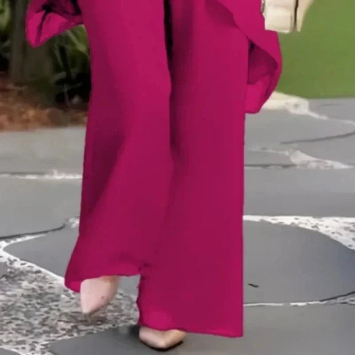 LIORA | ENSEMBLE ÉLÉGANT À TOP ASYMÉTRIQUE ET PANTALON LARGE