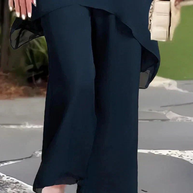 LIORA | ENSEMBLE ÉLÉGANT À TOP ASYMÉTRIQUE ET PANTALON LARGE
