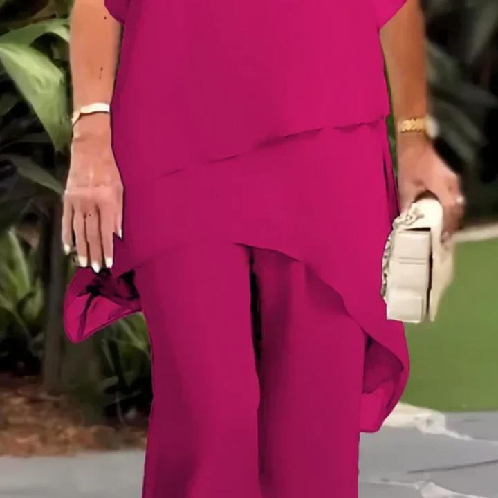 LIORA | ENSEMBLE ÉLÉGANT À TOP ASYMÉTRIQUE ET PANTALON LARGE